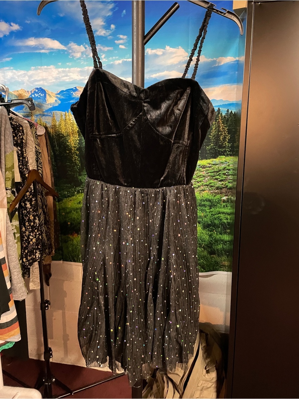 eesome Black Velvet Bodice Dress with Sparkle Skirt